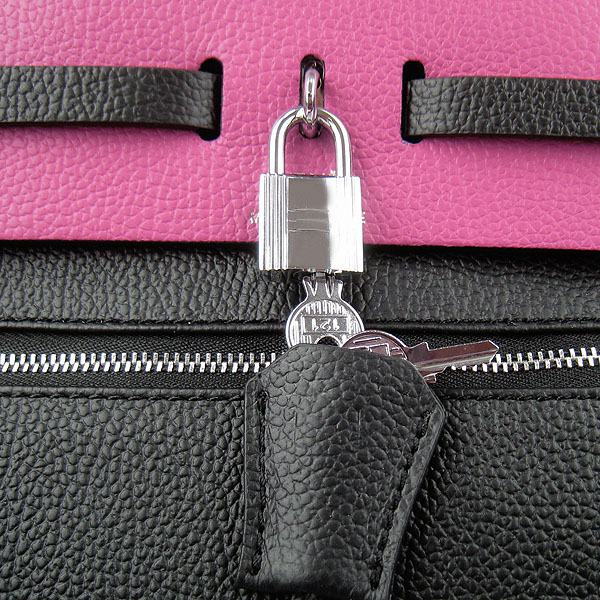 7A Replica Hermes Black/Peach Kelly 32cm Togo Leather Bag 60667 - Click Image to Close